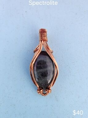 Handcrafted Copper Wire Wrapped Spectrolite Pendant in Purple